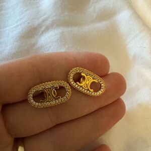 Celine Triomphe Gold and Diamond Studs Earrings